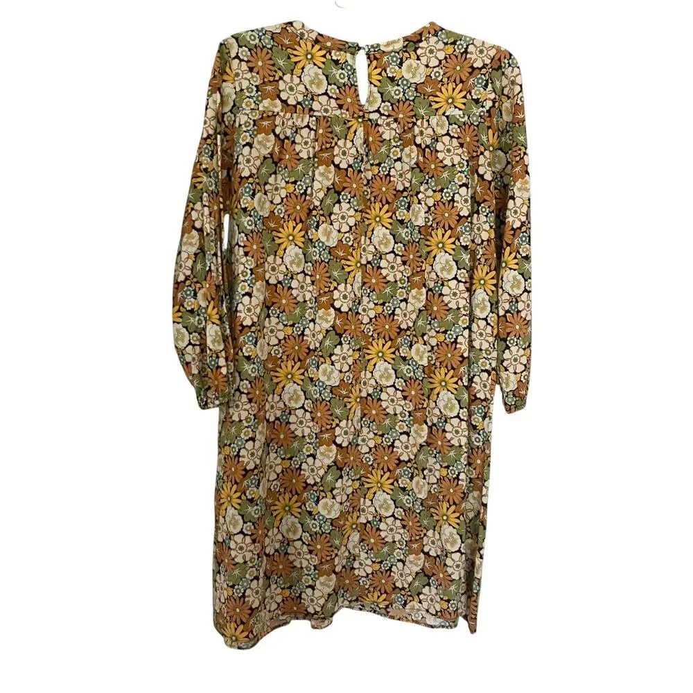 Zara Girls Floral Long Sleeve Pintucked V Neck Peasant Bohemian Dress Size 13-14